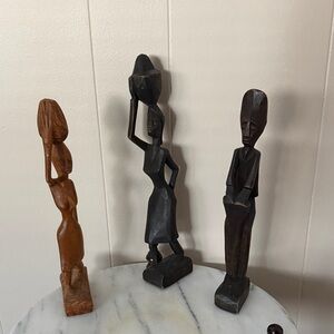Handcrafted Wooden Sculptures Set - Black and Brown